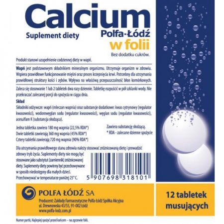 Calcium Polfa-Łódź w folii 12 tabletek musujących