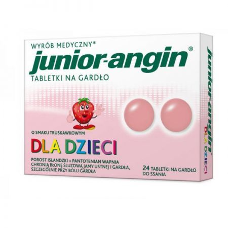Junior-angin o smaku traskawkowym 24 tabletki do ssania Data ważności: 31.10.2023r.