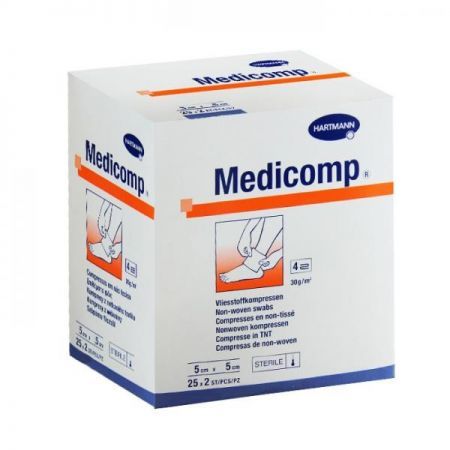Kompresy jałowe z włókniny Medicomp 10 cm x 10 cm 50 sztuk (2 x 25 sztuk)